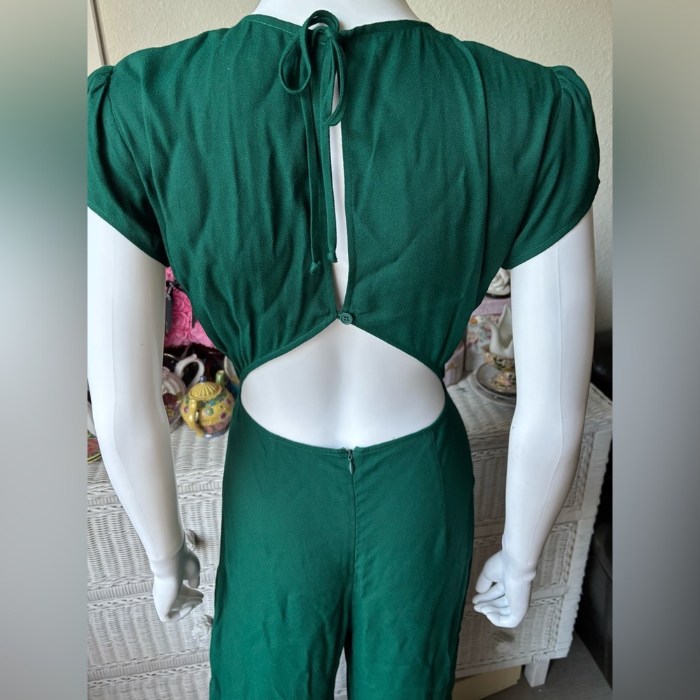 Reformation Mayer Jumpsuit Fitted Wide Legs Cap Sleeves in emerald green Size 8 - Picture 7 of 11